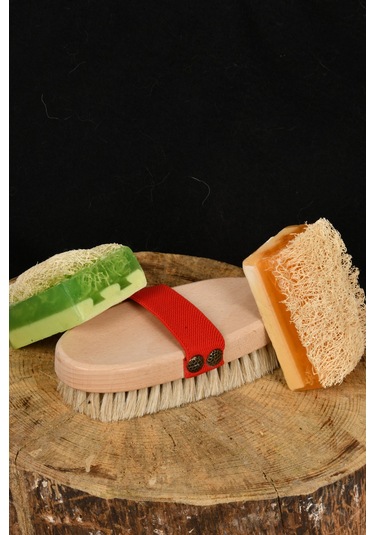 Şık Kalıp Doğal At Kılı Fırça ve Lifli Sabun 3'lü Set