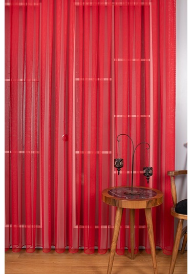 Kırmızı Grek Tül Perde Petek Zemin