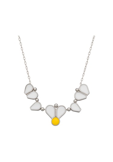 Papatya Tasarım Mineli Ve Mıknatıslı 925 Ayar Gümüş Kadın Kolye Gümüş