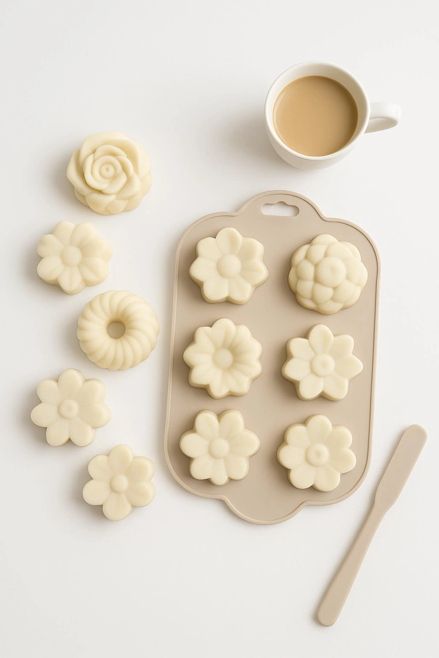 Silikon Kek Ve Çikolata Kalıbı 6 Lı Krem Renk Pasta Tatlı Muffin Kalıbı Krem