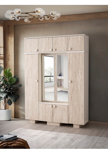 Lotus Mdf Portmanto Krem - Meşe