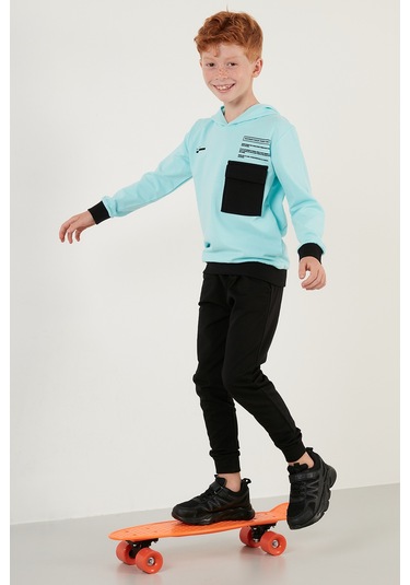 Lela % 100 Pamuk Baskılı Cepli Kapüşonlu Spor Erkek Çocuk Takım 59215602 Mint