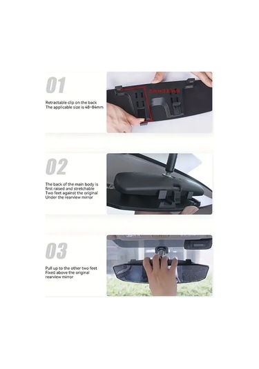 Willowhaven Siyah Klipsli Panoramik Dikiz Aynası - Geniş Açı Kör Nokta Güvenlik Görüş