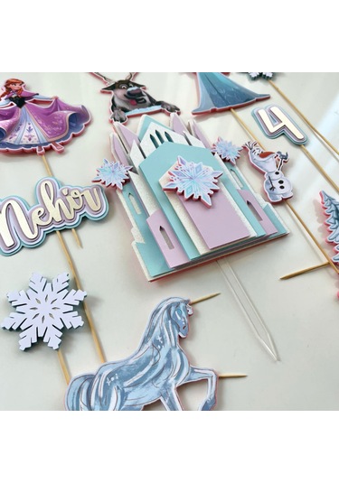 Karlar Ülkesi Elsa Temalı Kız Çocuk Doğum Günü İsme Özel 3d Pasta Süsü Seti Cake Topper Çocuk