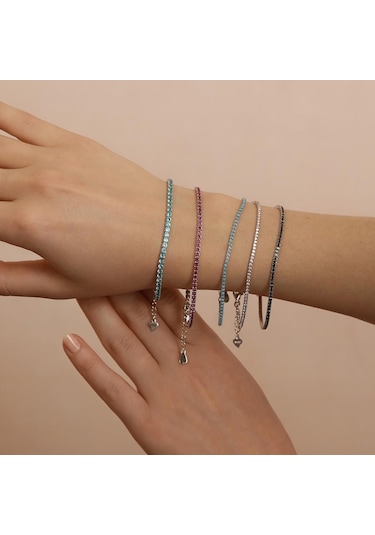 Madam Matmazel Su Yolu Zirkon Taşlı Gümüş Unisex Bileklik 925 Ayar