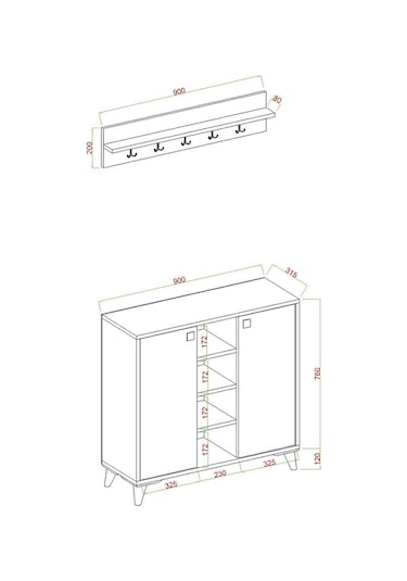 Albena 2 Kapaklı Ayakkabılık, Vestiyer, Portmanto, Askılık, 90 Cm, Beyaz Beyaz