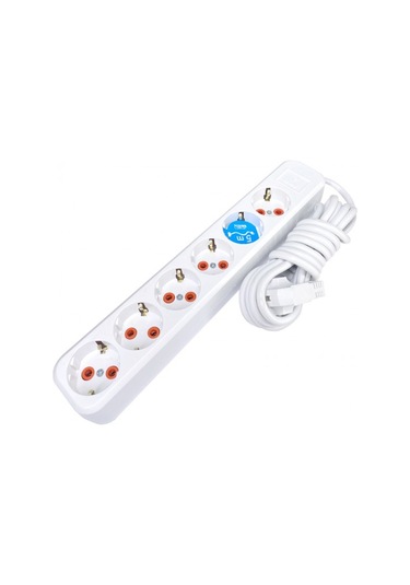 Asel Ara Kablo Topraklı Grup Priz 6'lı 5mt Düz ASL-100