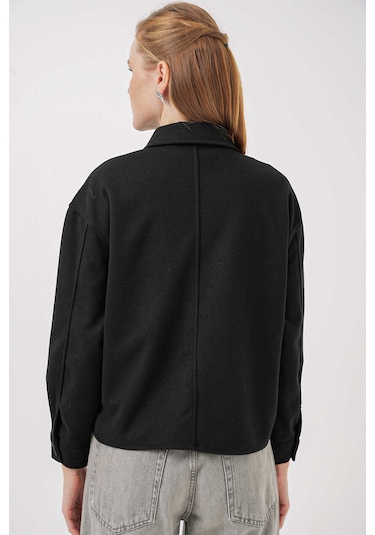 Gabria Çift Cepli Kısa Kaşe Ceket Siyah