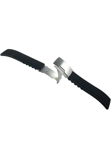 Siyah Klipsli Kauçuk Silikon Saat Kordonu 20mm Akıllı Pimli Ka...