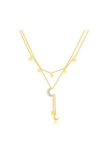 Sones Opk Gx2437 Paslanmaz Çelik Yıldız Ay Püskül Kolye Çift Katmanlı Yığılmış Köprücük Kemiği Zinciri Altın