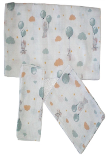 More Home Müslin Bezi Set 5 Parça % 100 Pamuklu Tavşanlı Bolonlu Açık Gri