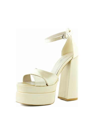 Erkan Saçmacı Celine Ten Saten Önü Açık Çapraz Bantlı Çift Platformlu Kalın Topuklu Abiye Ayakkabı Ten Rengi Ten