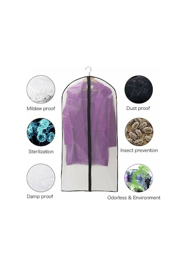 Novahub Toz Ve Su Geçirmez Giysi Kılıfları, 6 Adet Yarı Şeffaf Fermuarlı Elbise/kaban Kılıfı, 60x140cm Siyah Diğer