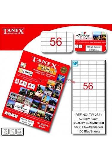 Tanex Tw-2321 52.5Mmx21.2Mm Etiket 100 Tabaka