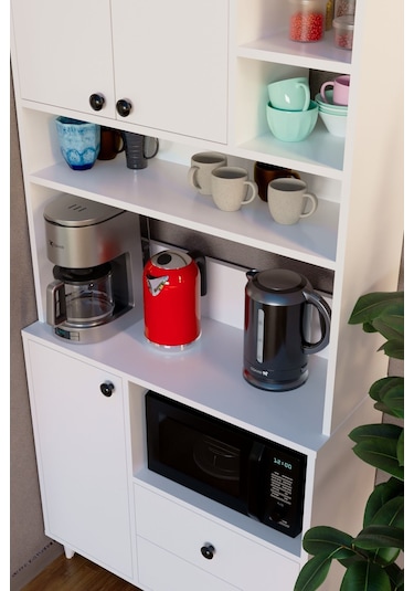 Atlas Kahve Köşesi Çok Amaçlı Dolap Beyaz Beyaz