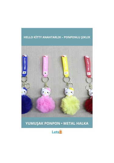 Sevimli Ponponlu Hello Kitty Anahtarlık Çanta Süsü Çok Renkli