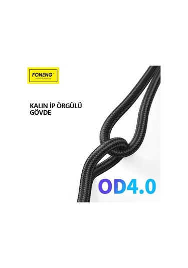 Foneng X83 Usb-a To Lightning Örgü 1m Data Ve Şarj Kablosu