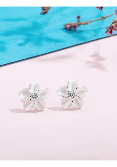 Brezza Lusso Jewelry Gümüş Küpe Çiçek Taşlı Bayan Gümüş Küpe