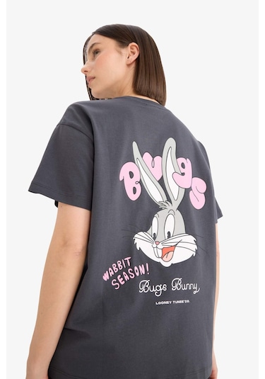 Defacto Coool Looney Tunes Oversize Geniş Kalıp Sırt Baskılı Kısa Kollu Tişört E9847ax25auar191 Antrasit