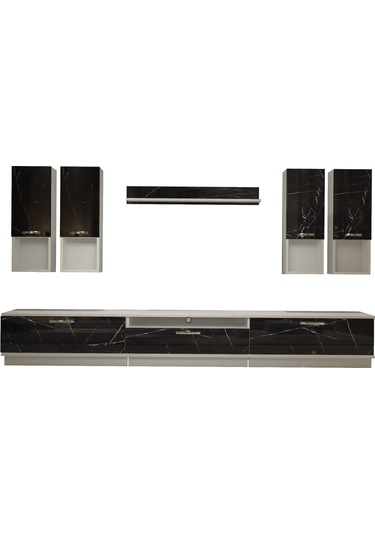 Decoraktiv Trendstyle 8da Mdf Tv Ünitesi Tv Sehpası Beyaz - Siyah Mermer