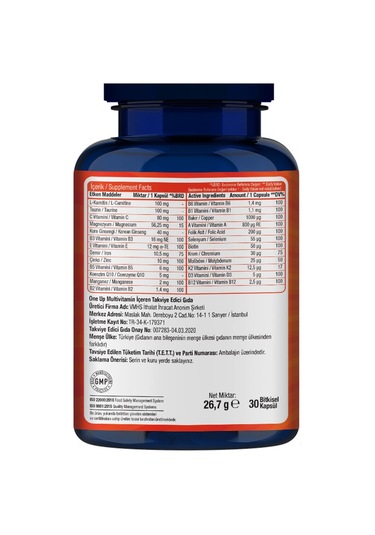 One Up Multivitamin Enerji 30 Kapsül