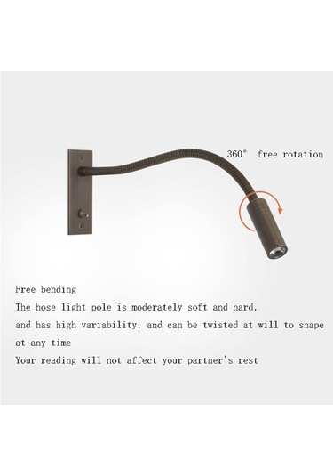 Gooseeck Esnek Tüp 360 Ayarlanabilir Başucu Duvar Işığı Okuma Lambası, Led Başucu Gömme Duvar Aplik Alüminyum