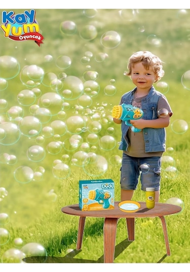 Mavi Duck Ördek Çok Delikli Pilli Köpük Atan Tabanca Bubble Gun Köpük Tabancası Oyuncak
