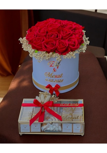 Lani Gold Söz Nişan Kız İsteme Çikolatası Ve İsteme Çiçeği Seti Altın - Gümüş