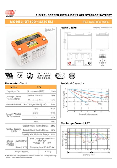 Outdo Solar Jel Akü 100 Ah 12v Dijital Ekranlı Akıllı Solar Akü