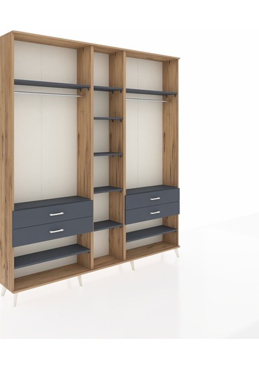 Arges Dolap 11 Raflı 4 Çekmeceli 2 Askılı 220x30x243 Çam-antrasit/antrasit Antrasıt/antrasıt