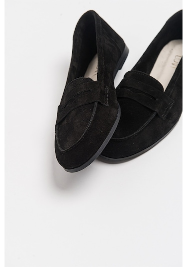 Luvishoes F02 Siyah Süet Hakiki Deri Kadın Loafer Ayakkabı Siyah