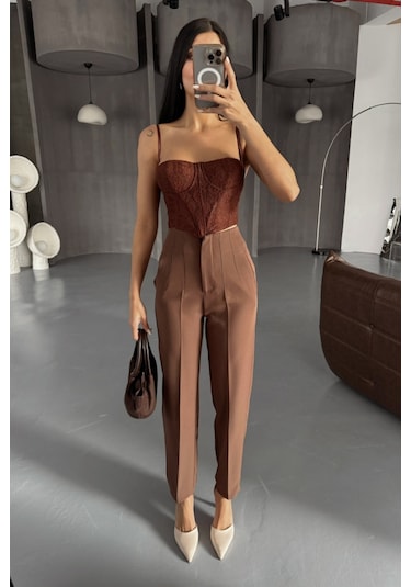 Reka Moda Pantolon Pensli Atlas Kumaş - Kahverengi Kahverengi