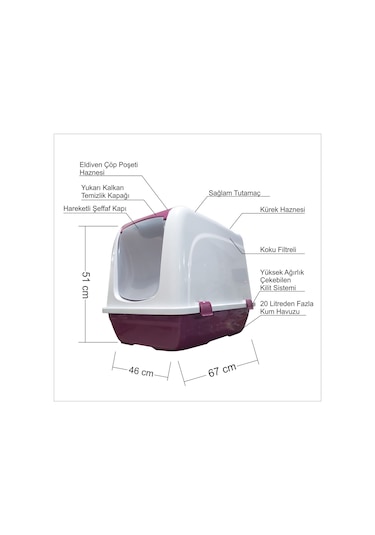 M3 Decorium Kedi Kum Havuzu Tuvalet Kabı 67 x 46 x 51 CM