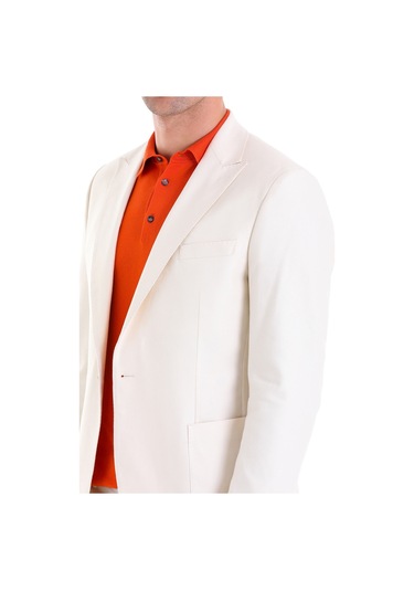 Hatemoğlu Ekru Comfort Fit Düz Mono Yaka Casual Keten Ceket Ekru