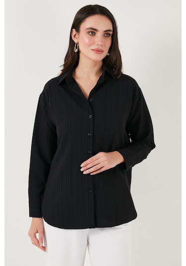 Lela Regular Fit Uzun Kollu Dokulu Bayan Gömlek 6772799 Siyah