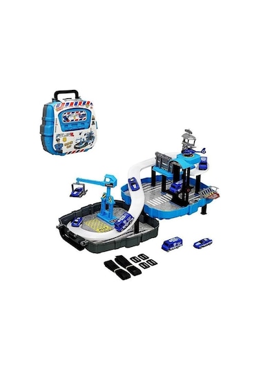 Heroes Toys Çantalı Polis Seti Arabalı Ern-2015 Mavi,sırt Çantalı Taşınabilir Oyuncak Polis Garaj Seti