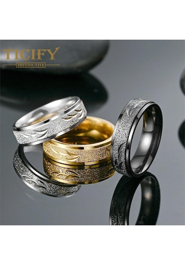 Siyah Işık Lüks Tasarım Sensörü Titanyum Çelik Yüzük Oyma Heykel Mat Hiçbir Renk Niş Çift Yüzük Moda Takı 8 Siyah