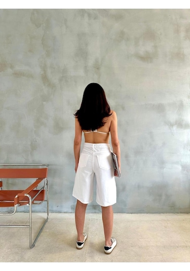 White Denim Bermuda Şort Beyaz