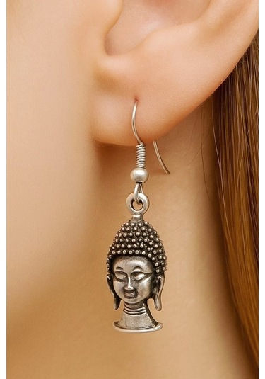 Zen Ruhlu Buda Şekilli Kadın Küpe Çift Adet Gümüş Kaplama El Yapımı Küpe Gümüş