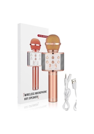 Buffer Şarj Edilebilir Telefon Ve Usb Bağlantılı Karaoke Mikrofon Rose Gold
