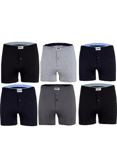 Yıldız 6'Lı Paket Erkek Havlubel Düğmeli Penye Boxer Çok Renkli