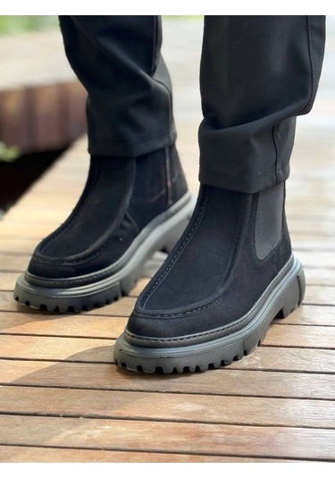 Pabucmarketi Fermuarlı Erkek Düz Bot Siyah Süet Çok Renkli