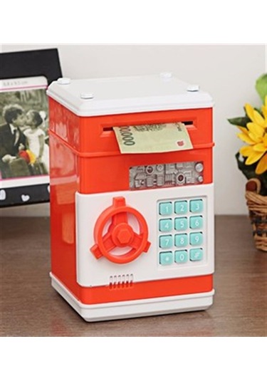 Kişiye Özel Şifreli Otomatik Kağıt Para Alan Kasa Kumbara Kırmızı