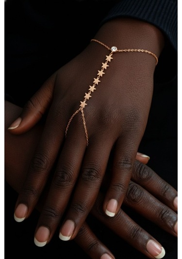 925 Ayar Gümüş Halhal Rose Zirkon Taşlı Yıldız Modeli Pullu Şahmeran Barcode Beyaz - Rose Gold