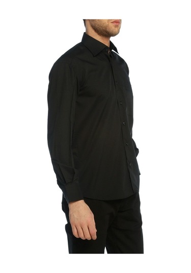 Siyah Klasik Kesim Uzun Kol Düz Renk Erkek Gömlek // 150-20 Siyah (345599757) Siyah