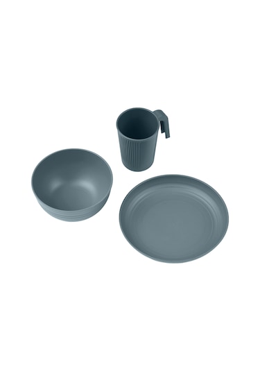 Samdoo Mavi 1 Kişilik Kamp Malzemesi: Buğday Samanı Tabak, Kase, Bardak Ve Paslanmaz Çelik Beste Bıçak, Kaşık, Çatal - Outdoor Piknik Yemeği Seti Mavi