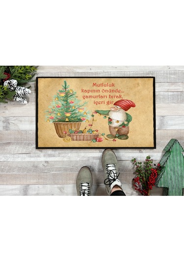 Noel Yılbaşı Tasarımlı Kapı Önü Paspası 60x40 Cm Paspas Çok Renkli