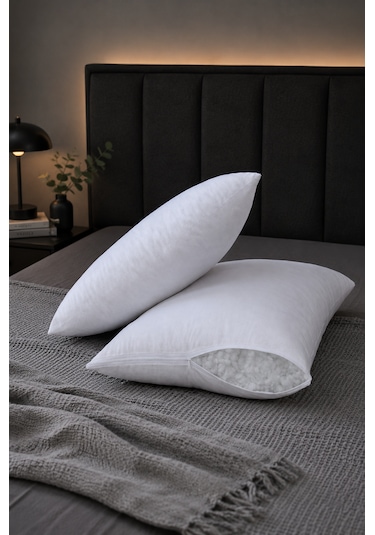 Boncuk Elyaf Yastık 2 Adet 50x70 Cm Pamuk Kılıf Beyaz