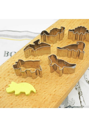 6pca/set Dinozor Kek Modu Bisküvi Kesme Kurabiye Kalıbı - Gümüş