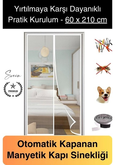 Dayanıklı Mıknatıslı Kapı Sinekliği 60x210 Cm Tül Haşere Böcek Sivrisinek Geçirmez Manyetik Beyaz